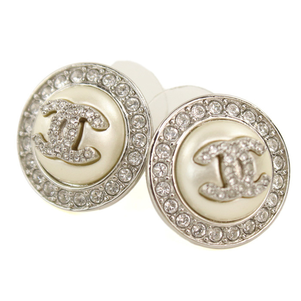 CHANEL Chanel Earrings, Rhinestone, Coco Mark, Women's, Silver